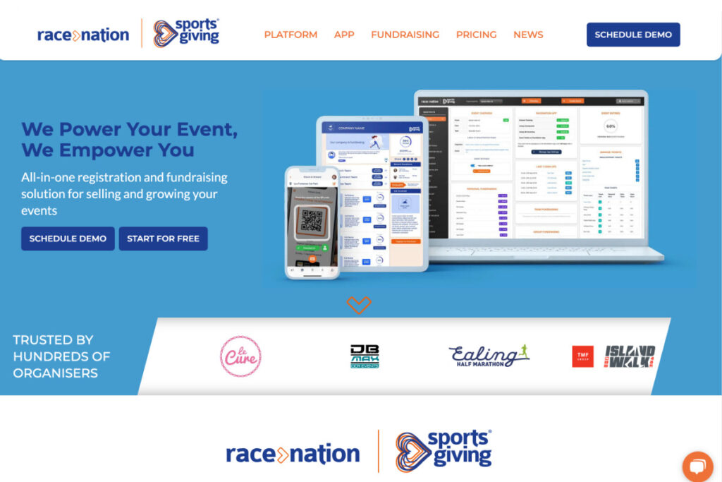 Custom web design for event registration platform RaceNation