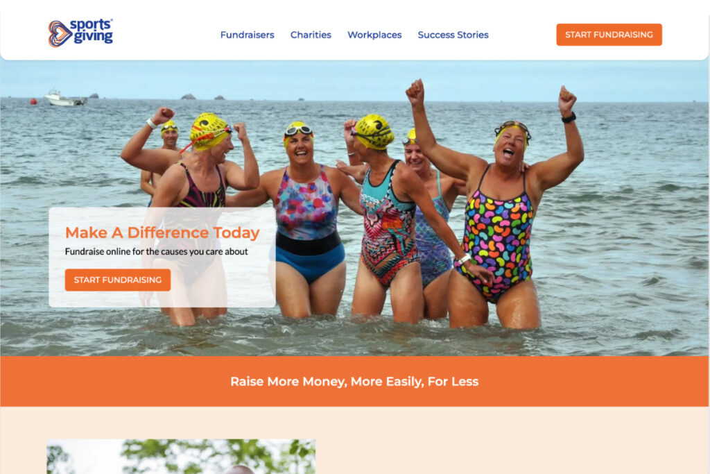 Bespoke web design for charity fundraising platform SportsGiving