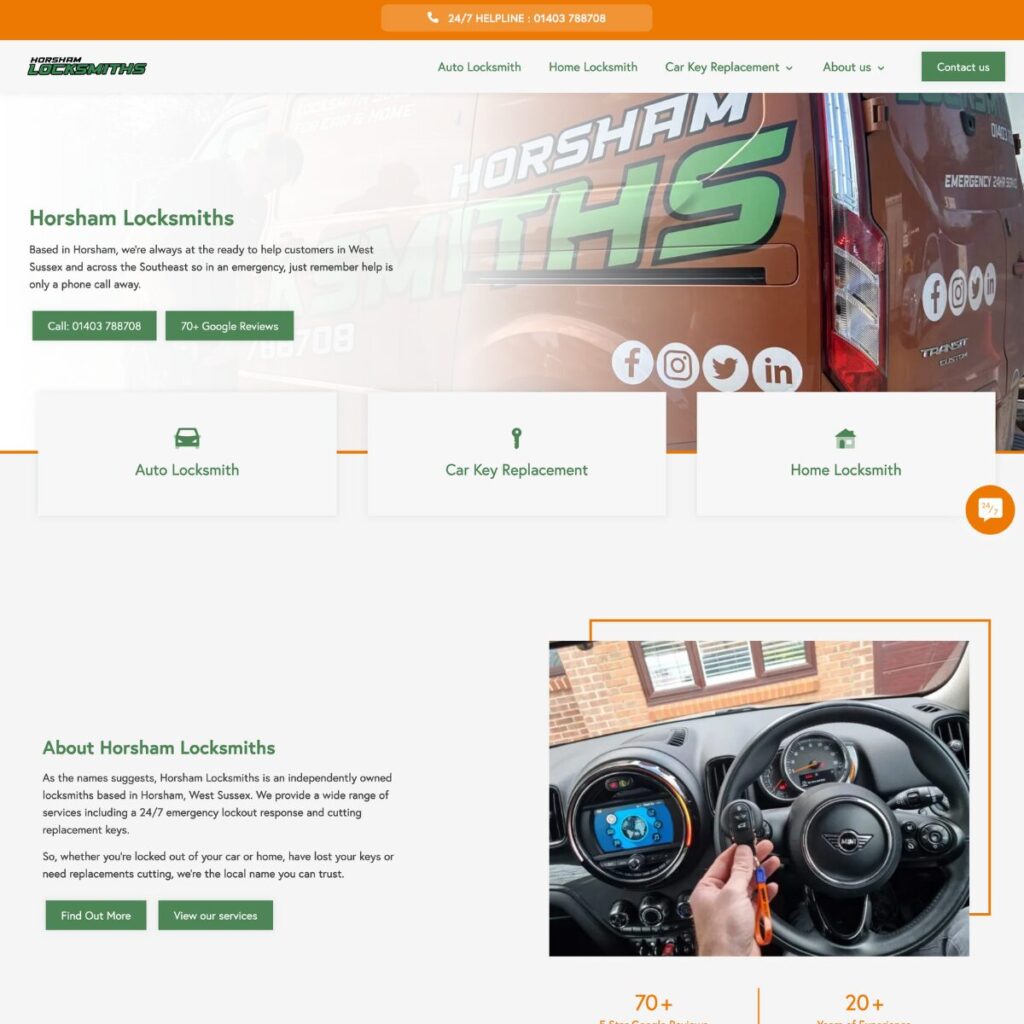 Bespoke website design for home and auto locksmith specialists Horsham Locksmiths